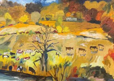 Jane Fielder JF362JS Heron in the Hawthorn. Oil on canvas 40x101 £950