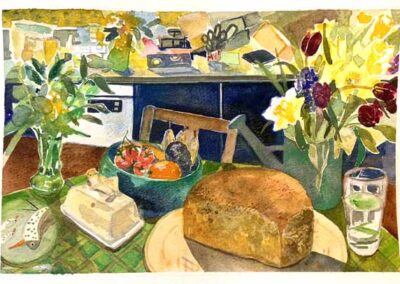 Jane Fielder JF53L Happy Kitchen watercolour. Framed to 16x10in £250