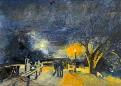Jane Fielder 'Secrets on the Tow Path Five Rise Bingley' Watercolour and Pastel. 63x52cm £390