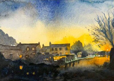 Jane Fielder Telling Secrets on the Locks, Five Rise, Bingley' Watercolour and Pastel. 56.4x46cm £390