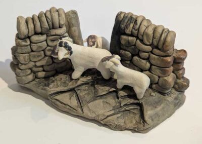 Jane Hurford JHU60 '3 sheep at gate (corner)' stoneware £50