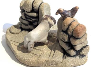 Jane Hurford JHU63 'Sheep at gate with bird' stoneware £42