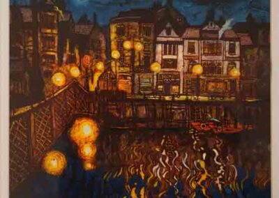Janine Denby JD03 Whitby Lights Collagraph wp 1of 1 12x12in framed to 19x19in £350