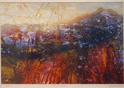 Janine Denby JD04 Odin's Hill Collagraph wp 1of 19x14in framed to 19x19in £350