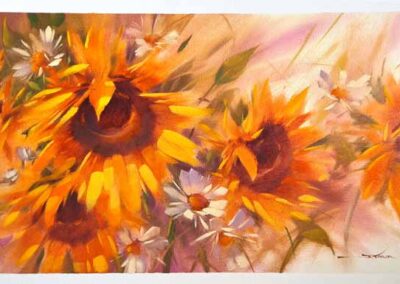 Jeremy Taylor JT23 'Box of Sunflowers' Oil on Canvas. 24x12 £200