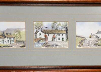 John Butterfield 1913-97 JBD06 ' Craven Arms-Appletreewick, Racehorse-Kettlewell, Tan Hill' 3 3x4in watercolours in 19x8.5in frame £75