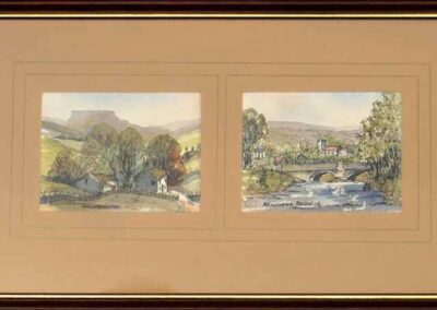 John Butterfield 1913-97 JBD08 'Ingleborough and Arncliffe Bridge' pen and watercolour each3x4in framed to £60
