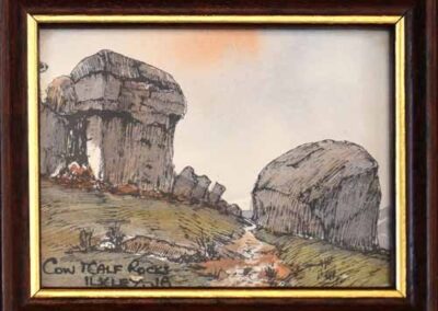 John Butterfield 1913-97 JBD10 'Cow and calf Rocks' pen and watercolour 3x4in £35