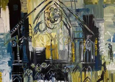 Josie Barraclough JB18 'Binham Priory' Oil and Mixed Media 90x90cm SOLD