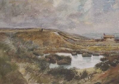Joseph Pighills 1901-84 JP23 'Grove Hill Dyke, Haworth' (Drop Farm Tom Stealth's Seat) watercolour 33x22cm framed to 48x38cm £180