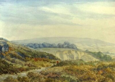 Joseph West (1881–1958) JOW01 Dales Scene with Quarry watercolour 35x16cm framed to 49x40cm sold