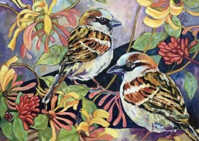 Josie Barraclough JB27 'House Sparrows' Oil 50x50cm £350
