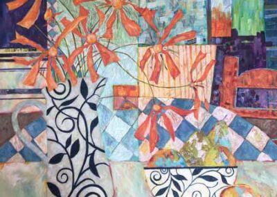 Josie Barraclough JB61 'Jug, Bowl and Flowers' 60x60cm AcrylicMixed Media £400