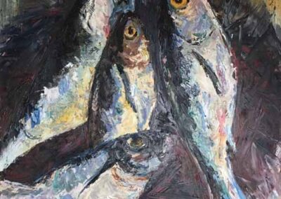 Josie Barraclough JB66 'Sardines' 100x100cm Oil SOLD