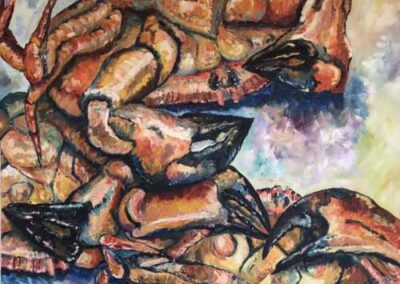 Josie Barraclough JB67 'Upturned Crabs' 100x100cm Oil £900