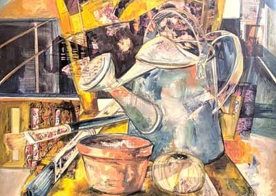 Josie Barraclough JB78 'Watering Can with Brushes' Oil mixed media 60x60cm £400