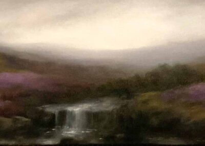 Judith Levin JL106 'Moorland Waterfall' Oil of Canvas 12x32ins SOLD