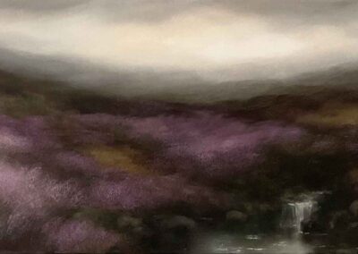 Judith Levin JL53 'Heather Moor with Brook' oil on canvas 16x40ins £980