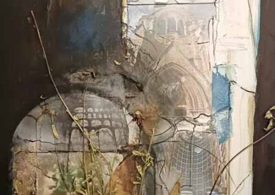 Judy sale JSA06 'Anhilation, acrylic, gold leaf, and weeds on canvas, 2026, 80x60cm. £890