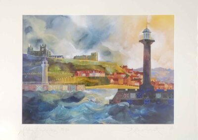 Kate Lycett KL48 'Whitby Breakwaters' Enhanced Ltd edn print 78 of150 mounted to 75x59cm  Currently out of stock