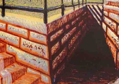 Kate Rawnsley KR01 Saltaire United Reformed Church Stairs. Reduction Linocut 23x39cm framed to 42x60cm £195