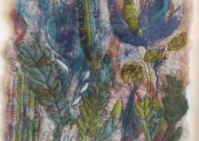 Kate Readman KR01_'Wild Flowers' Wet felting machine and hand Embroidery 18x18in £110