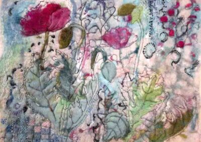 Kate Readman KR02_'Pink poppies' Wet felting machine and hand Embroidery20x16in £180 LR