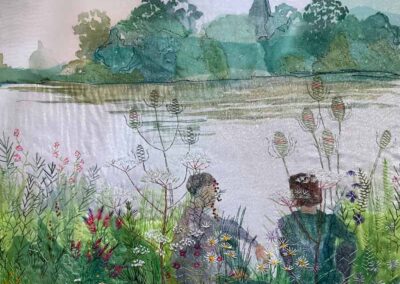 Kate Stewart KS21 'Oxford Conversation' Watercolour and fabric 50x37 £180