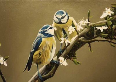 L Amy Charlesworth AC142 'Two Blue Tits in Conversation' oil 90x40cm £ 360 (framed)