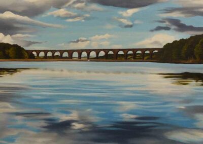 L Amy Charlesworth AC146 'Hewenden Viaduct, Sky Reflection' oil 51x76cm £280