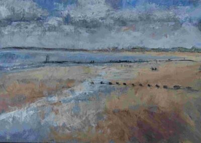 Louise Garrett LG34 'Bridlington Beach' Oil on Panel 7x9.5in framed £200