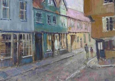 Louise Garrett LG43 Shadow and Light, Elm Hill, Norwich Oil on canvas panel 12x10in unframed £120
