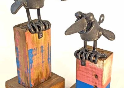 Mick Kirkby Geddes MKG24 & 25 Small outdoor birds. Welded galvenised and painted steel £145 each