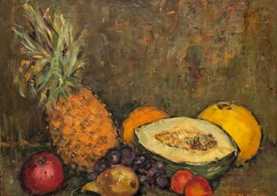 Myriam Burton MYB04 'Still Life 2 With Pineapple' oil on board 45x36cm framed to54x44cm.. Hon mention Paris Salon £550