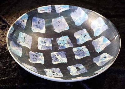 Nina Wright NW10-Large ceramic -bowl light blue squares on darker £100