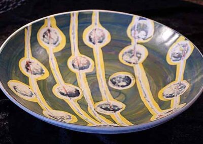Nina Wright NW12 Large ceramic bowl blobs and strings on darker £100