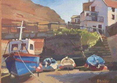 Pam Bumby PB06 'Staithes, Cleaning The Boat' oil on board 10x8in £240 SOLD