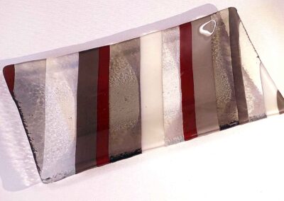 Pat Beard PB03 Maroon grey clear diagolally striped rectangular tray 1. Fused glass 24x12.5cm £35