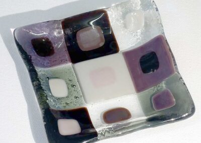 Pat Beard PB08 Small mauve black white clear chequered tray 1. Fused glass 12x12cm £18