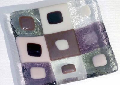 Pat Beard PB09 Small mauve black white clear chequered tray 2. Fused glass 12x12cm £18