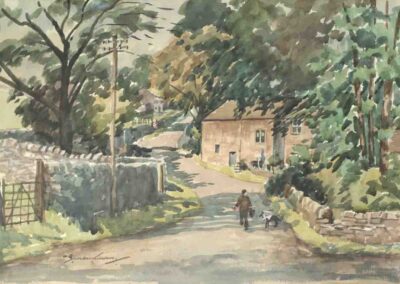 Percy Monkman 1892-1986 PM07 'Thorpe Street Scene With Man and Dog' 1955 watercolour 53x35cm framed to 68x55cm £180