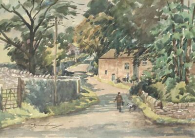 Percy Monkman 1892-1986 PM07 'Thorpe Street Scene With Man and Dog' 1955 watercolour 53x35cm framed to 68x55cm £120