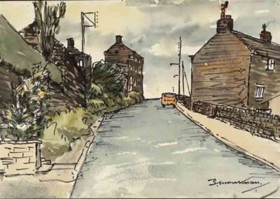 Percy Monkman 1892-1986 PM15 'Near Bank, Shelly' 1975 pen and watercolour framed to 50x39cm £170