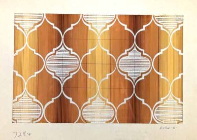 Richard Smith RS03. '1970's Gold and orange textile design artwork as woven at Herbert Green's, Silsden'. Annotated painting. Framed to 59x48cm £375