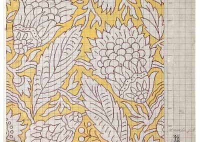 Richard Smith RS05 '1930's sculptured leef textile design point paper'Paint on graph paper with annotation. Portion of cloth on back. Framed to 61x71cm £850