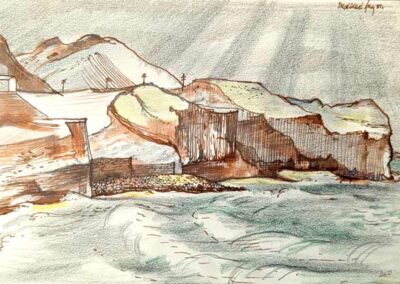 Robert Henry Lee 1915 to 2007 Bingley RL11 ''Sandsend Bay' (Whitby)' 1951 mixed media 25x17cm £80