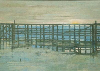 Robert Henry Lee 1915 to 2007 Bingley RL14 'Pier' oil on board 75x40cm framed to 91x56cm £250