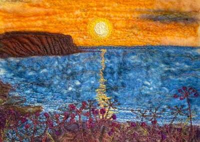 Sarah Lyte (Seven Hands Design) SL25 'Summer, Whitby' Wet felting & embroidery. Framed to 51x38cm £275