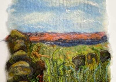 Sarah Lyte (Seven Hands Design) SL26 'Ilkley Moor' Wet felting & embroidery. Framed to 50x40cm £275