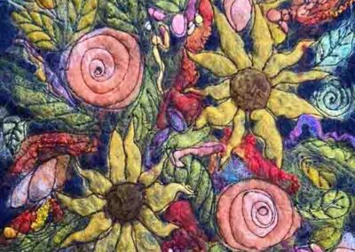 Sarah Lyte(Seven Hands Design) SH12 'Flowers' Wet felting and free motion embroidery framed to 37x44cm Sold
